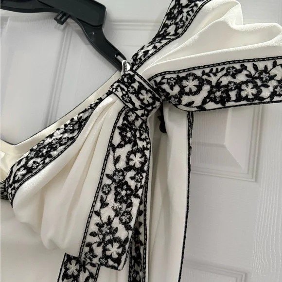 Tadashi Shoji Asymmetrical Embellished Gown White and Black